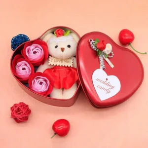 Heart-Shaped Love Box with Mini Teddy and Artificial Roses