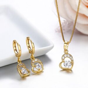 Romantic Gold-Plated Crystal Heart Jewelry Set (Necklace & Earrings)