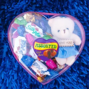 Adorable Heart-Shaped Chocolate Gift Hamper with Mini Teddy Bear