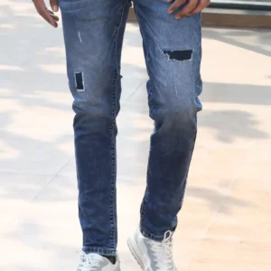 Premium Men's Blue Distressed Slim Fit Denim Jeans